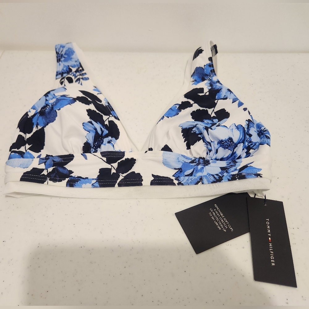 Tommy Hilfiger Bikini Blue and White Top Small NWT